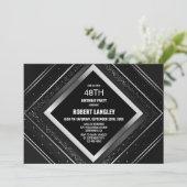 Stijlvolle Black Silver verjaardagsfeestje Kaart (Staand voorkant)