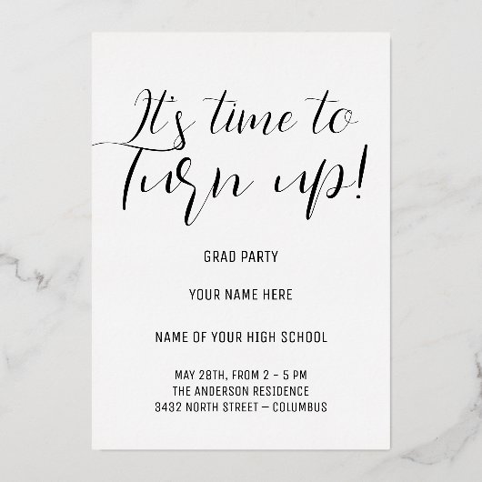 Stijlvolle Black & White Calligraphy Afstudeerder  Folie Uitnodiging (Voorkant)