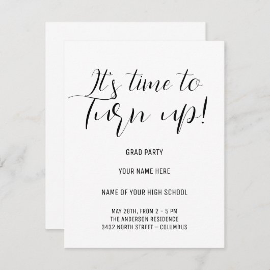 Stijlvolle Black & White Calligraphy Afstudeerder  RSVP Kaartje (Voorkant / Achterkant)