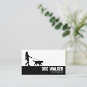 Stijlvolle Black & White Dog Walker Visitekaartje (Staand voorkant)