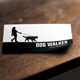 Stijlvolle Black & White Dog Walker Visitekaartje