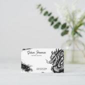 Stijlvolle Black & White Dragon Tattoo Shop Visitekaartje (Staand voorkant)