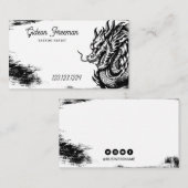 Stijlvolle Black & White Dragon Tattoo Shop Visitekaartje (Voorkant / Achterkant)