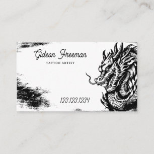 Stijlvolle Black & White Dragon Tattoo Shop Visitekaartje