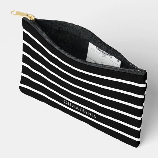 Stijlvolle Black & White Stripe Travel & Make Up B Etui (Open)