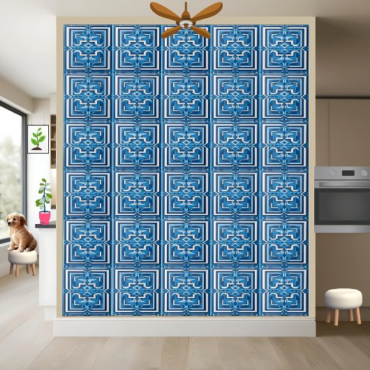 Stijlvolle Blauw en Wit Mozaïek Grieks Keramische  Tegeltje