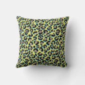 Stijlvolle Blauw Geel Glitter Luipaard Print Kussen (Achterkant)