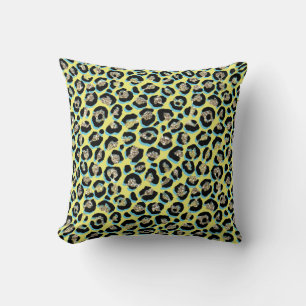 Stijlvolle Blauw Geel Glitter Luipaard Print Kussen