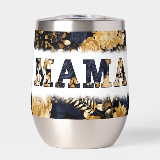 Stijlvolle Blauw Goud Roestvrij staal Bloemen MAMA (Voorkant)