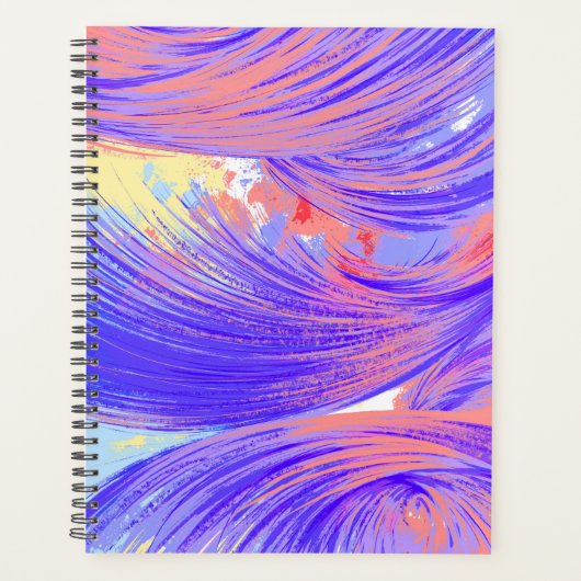 Stijlvolle blauw roze Abstract Veren Planner (Voorkant)