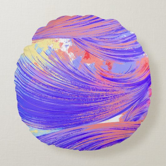 Stijlvolle blauw roze Abstract Veren Rond Kussen (Voorkant)