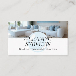 Stijlvolle blauw wit moderne schoonmaakdiensten visitekaartje