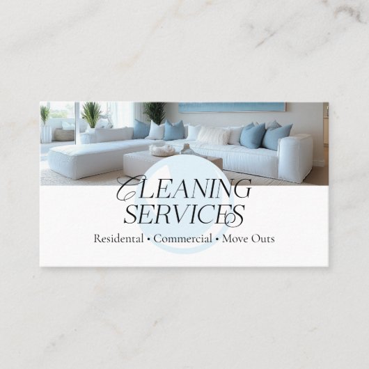 Stijlvolle blauw wit moderne schoonmaakdiensten visitekaartje (Voorkant)