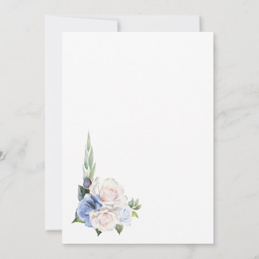 Stijlvolle Blauw Wit Rose Bloemen bruiloft Kaart (Achterkant)