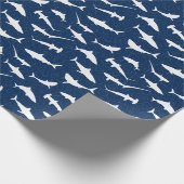 Stijlvolle blauw-witte haaienprint cadeaupapier (Hoek)