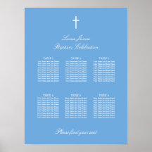 Stijlvolle Blauwe 6 Tafel Doop Stoelenkaart Poster