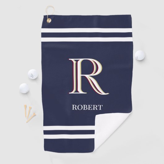 Stijlvolle blauwe aangepaste monogram naam golfhanddoek (Insitu)