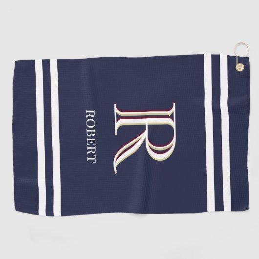 Stijlvolle blauwe aangepaste monogram naam golfhanddoek (Horizontaal)
