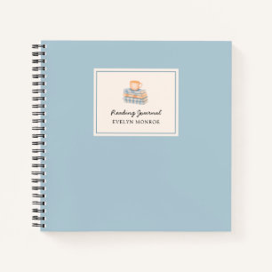 Stijlvolle blauwe aquarel boekstapel op maat notitieboek