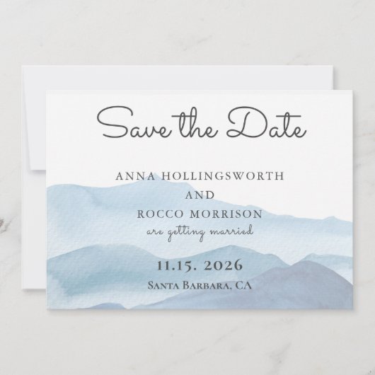 Stijlvolle blauwe bergen Waterverf sparen de datum Save The Date (Voorkant)