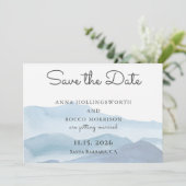 Stijlvolle blauwe bergen Waterverf sparen de datum Save The Date (Staand voorkant)