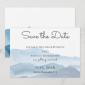 Stijlvolle blauwe bergen Waterverf sparen de datum Save The Date (Voorkant / Achterkant)