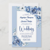 Stijlvolle blauwe bloemen bruiloft kaart (Voorkant)