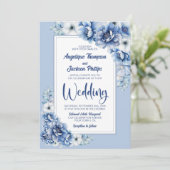 Stijlvolle blauwe bloemen bruiloft kaart (Staand voorkant)