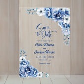 Stijlvolle Blauwe Bloemen Trouwen Save the Date Acryl Uitnodigingen
