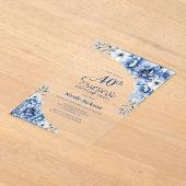 Stijlvolle Blauwe Bloemen Verrassing 40ste Verjaar Acryl Uitnodigingen (Laagn)