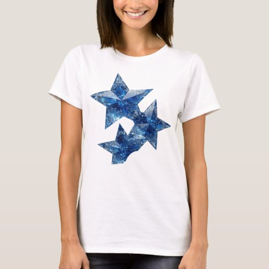 Stijlvolle Blauwe BLUE STARS Statement Ontwerp T-shirt (Voorkant)
