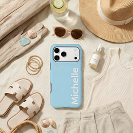 Stijlvolle Blauwe & Crème Moderne Minimale Aangepa iPhone 15 Pro Max Case