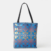 Stijlvolle blauwe damast tote bag (Achterkant)