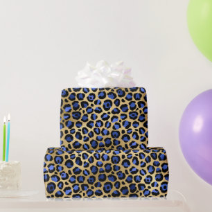 Stijlvolle blauwe en gouden folie luipaardvlekken  cadeaupapier
