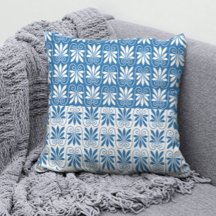 Stijlvolle blauwe en witte Griekse motif Kussen