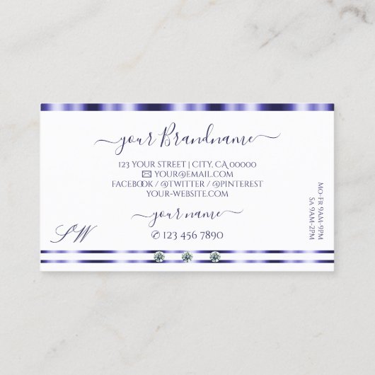 Stijlvolle blauwe en witte Initialen van juwelen Visitekaartje (Achterkant)