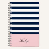 Stijlvolle blauwe en witte streep notitieboek (Voorkant)