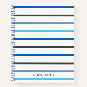 Stijlvolle blauwe en witte strepen op maat notitieboek