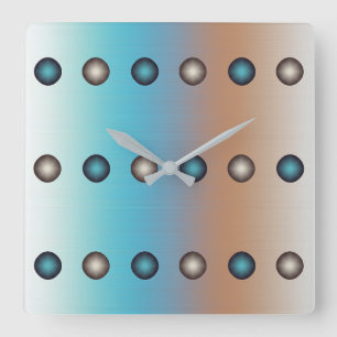 Stijlvolle blauwe en zilveren polka stippen op bla vierkante klok