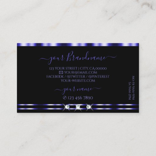 Stijlvolle blauwe en zwarte mousserende diamanten  visitekaartje (Achterkant)