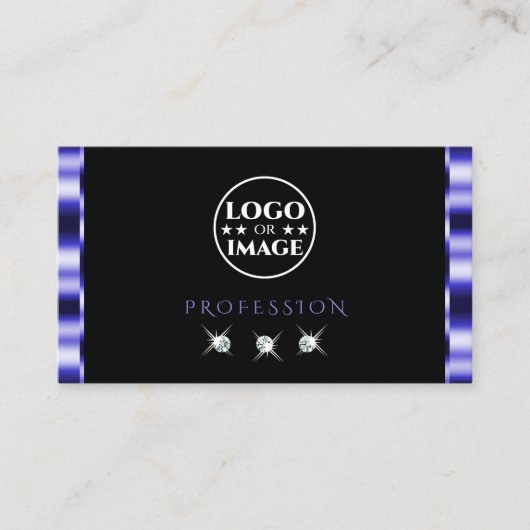 Stijlvolle blauwe en zwarte mousserende diamanten  visitekaartje (Voorkant)