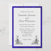 Stijlvolle Blauwe Fluweel en Zwarte Ornamenten Bru Kaart (Voorkant)