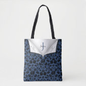 Stijlvolle blauwe gebloemde monogramschoudertas tote bag (Voorkant)