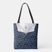 Stijlvolle blauwe gebloemde tas met monogram toteb (Achterkant)