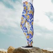Stijlvolle blauwe gele zonnebloem Arabesk Waterver Leggings