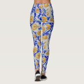 Stijlvolle blauwe gele zonnebloem Arabesk Waterver Leggings (Achterkant)