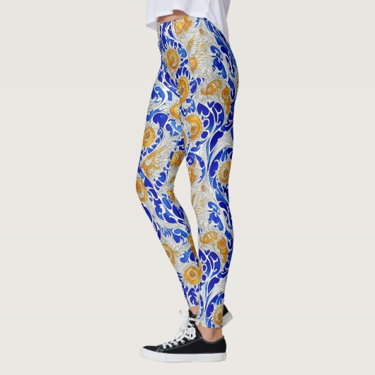 Stijlvolle blauwe gele zonnebloem Arabesk Waterver Leggings (Links)
