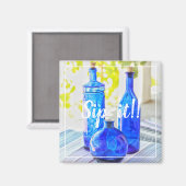 Stijlvolle blauwe glazen flessen Snip het magneet (Voorkant / Achterkant)