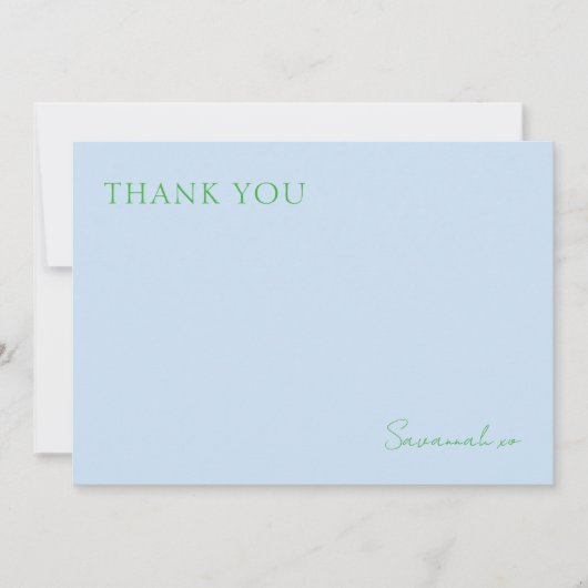 Stijlvolle Blauwe Groene Monogram Platte Hartelijk Bedankkaart (Voorkant)