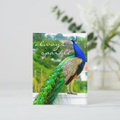 Stijlvolle Blauwe Groene Peacock Foto altijd Spark Briefkaart (Staand voorkant)
